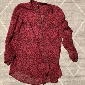 Kut From the Kloth Blouse Womens Large Floral Top Roll Tab V-Neck Lightweight